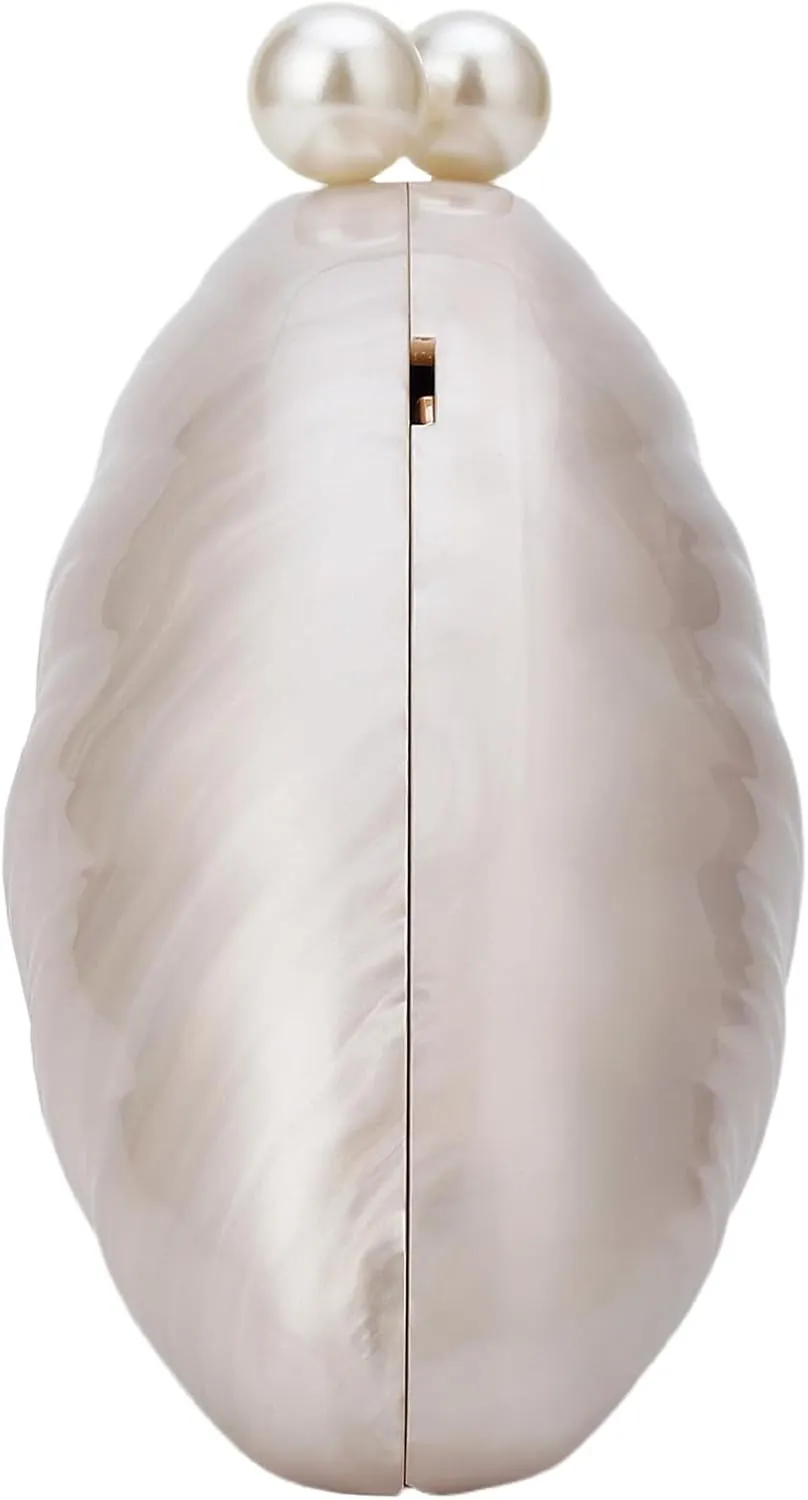 YYW Acrylic Evening Clutch Purses for Women Shell Marble Handbag Shoulder Bag with Pearl for Wedding Party Prom