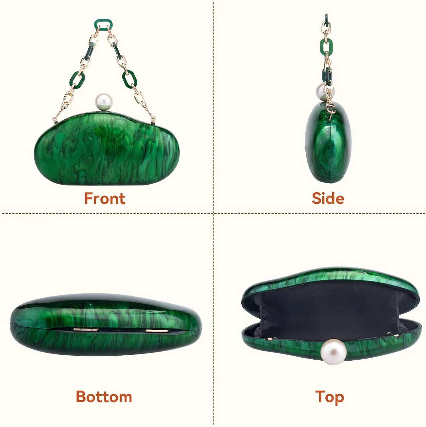 YYW Acrylic Evening Clutch Purses for Women Shell Marble Handbag Shoulder Bag with Pearl for Wedding Party Prom
