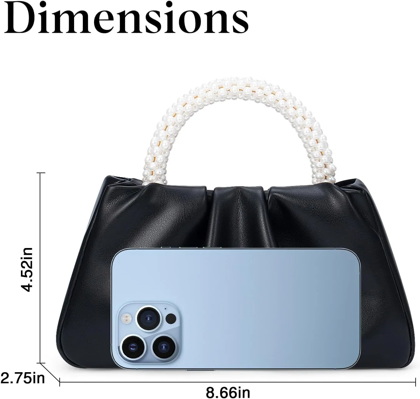 YYW Women Evening Bags Pearl Clutch Purses Soft Leather Ruched Crossbody Handbags for Wedding Bridal Party