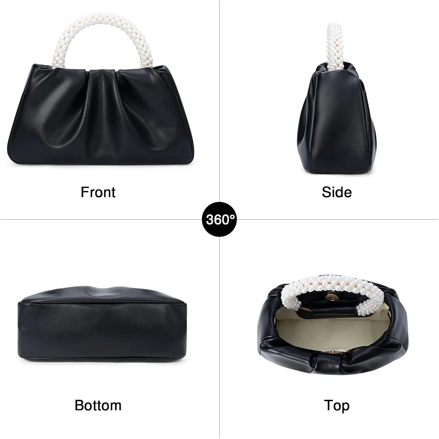 YYW Women Evening Bags Pearl Clutch Purses Soft Leather Ruched Crossbody Handbags for Wedding Bridal Party