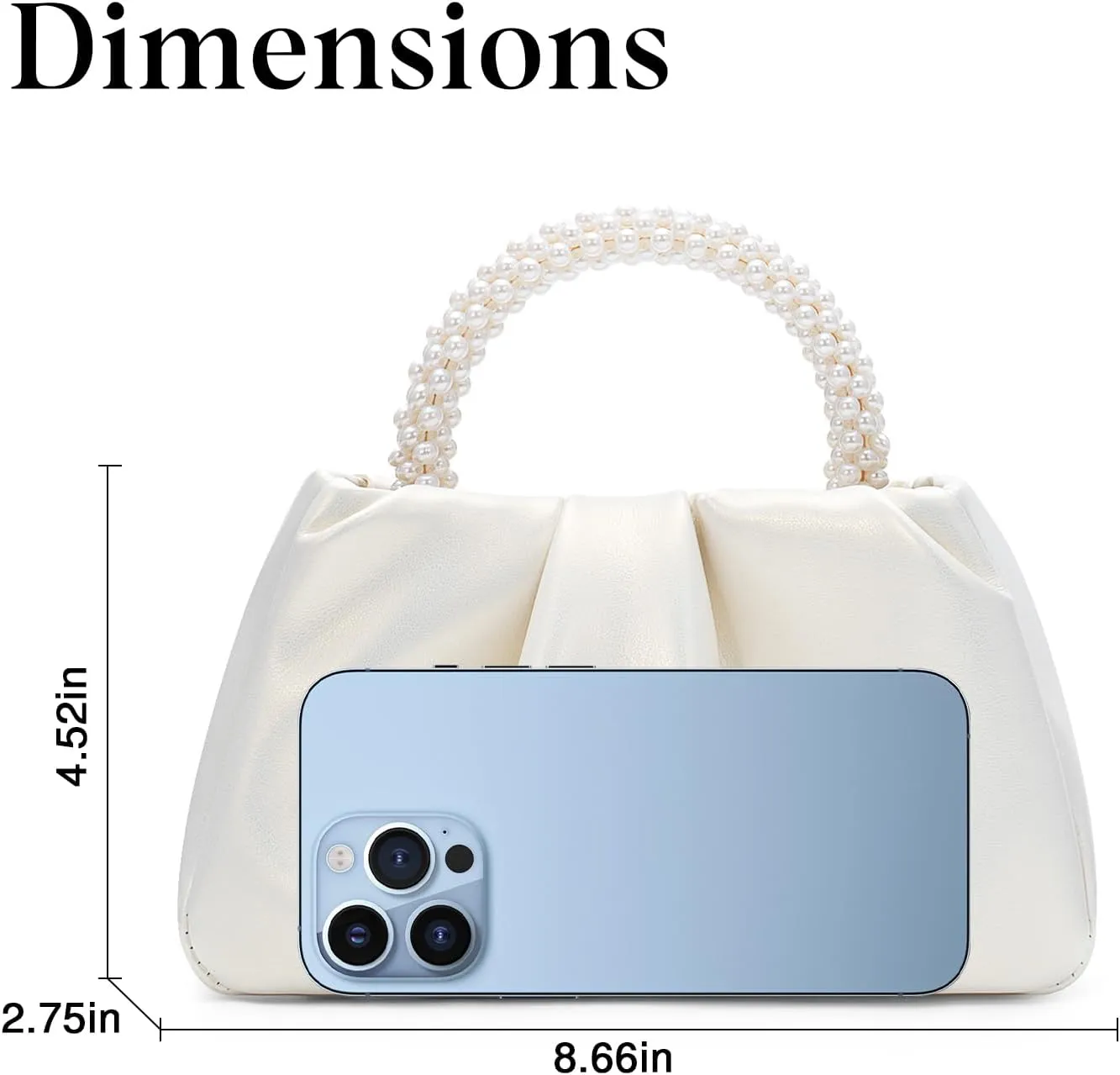 YYW Women Evening Bags Pearl Clutch Purses Soft Leather Ruched Crossbody Handbags for Wedding Bridal Party