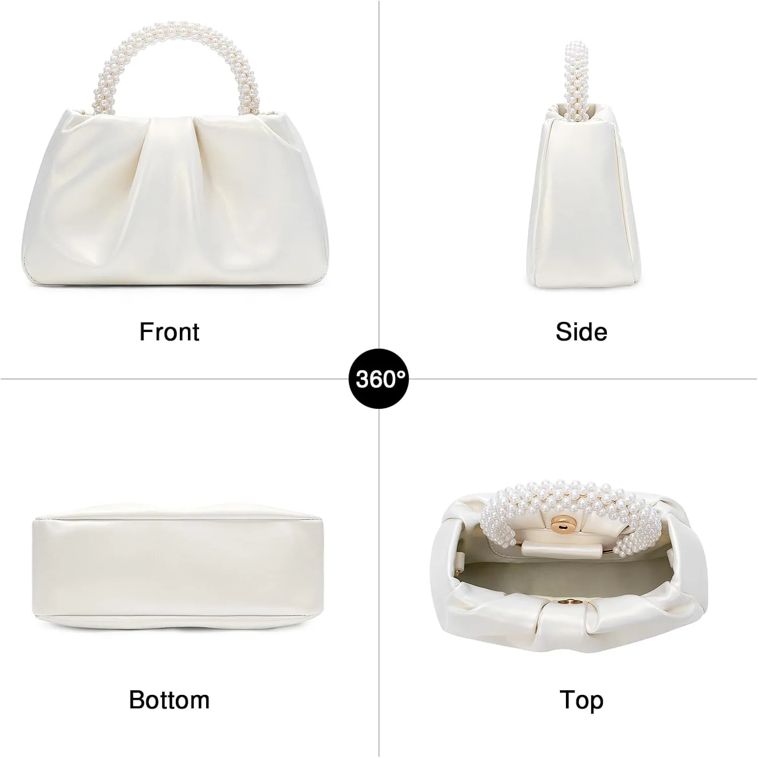 YYW Women Evening Bags Pearl Clutch Purses Soft Leather Ruched Crossbody Handbags for Wedding Bridal Party