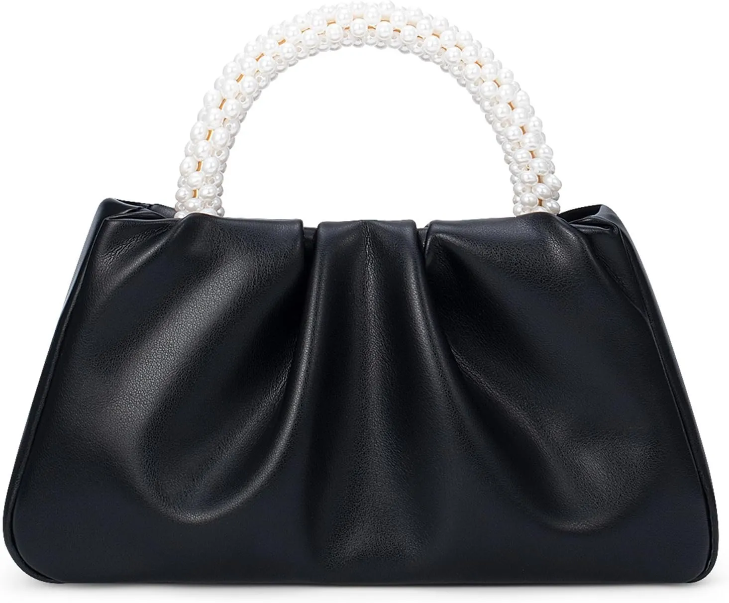 YYW Women Evening Bags Pearl Clutch Purses Soft Leather Ruched Crossbody Handbags for Wedding Bridal Party