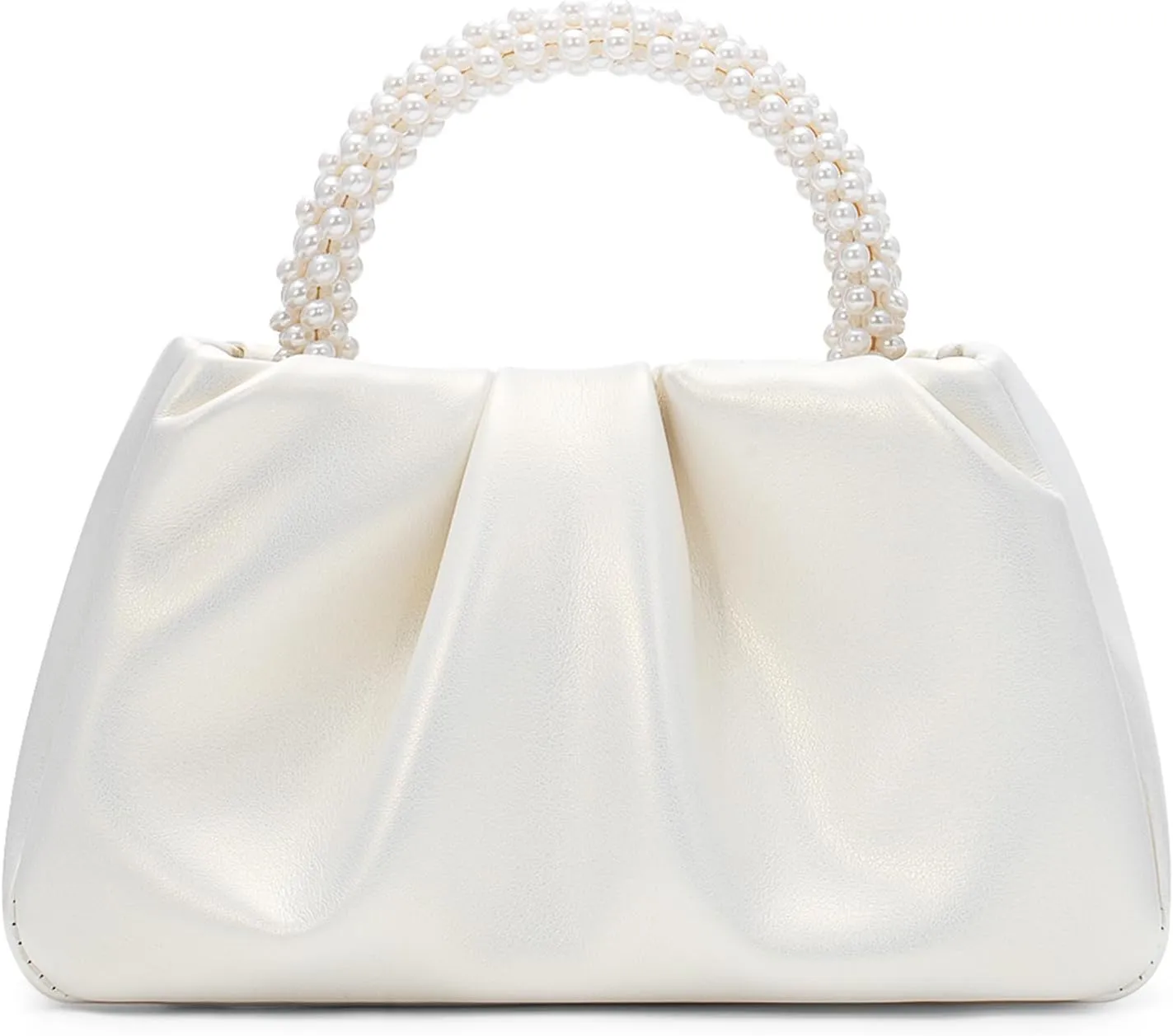 YYW Women Evening Bags Pearl Clutch Purses Soft Leather Ruched Crossbody Handbags for Wedding Bridal Party