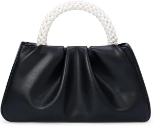 YYW Women Evening Bags Pearl Clutch Purses Soft Leather Ruched Crossbody Handbags for Wedding Bridal Party
