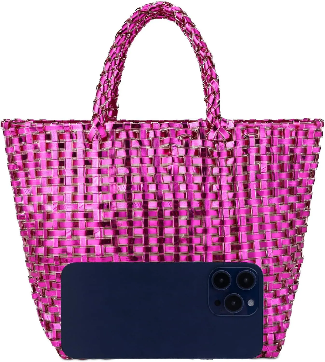 YYW Woven Bag for Women, Shiny Leather Tote Bag, Small Basket Handbag Women Clutch Purse