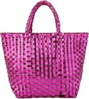 YYW Woven Bag for Women, Shiny Leather Tote Bag, Small Basket Handbag Women Clutch Purse