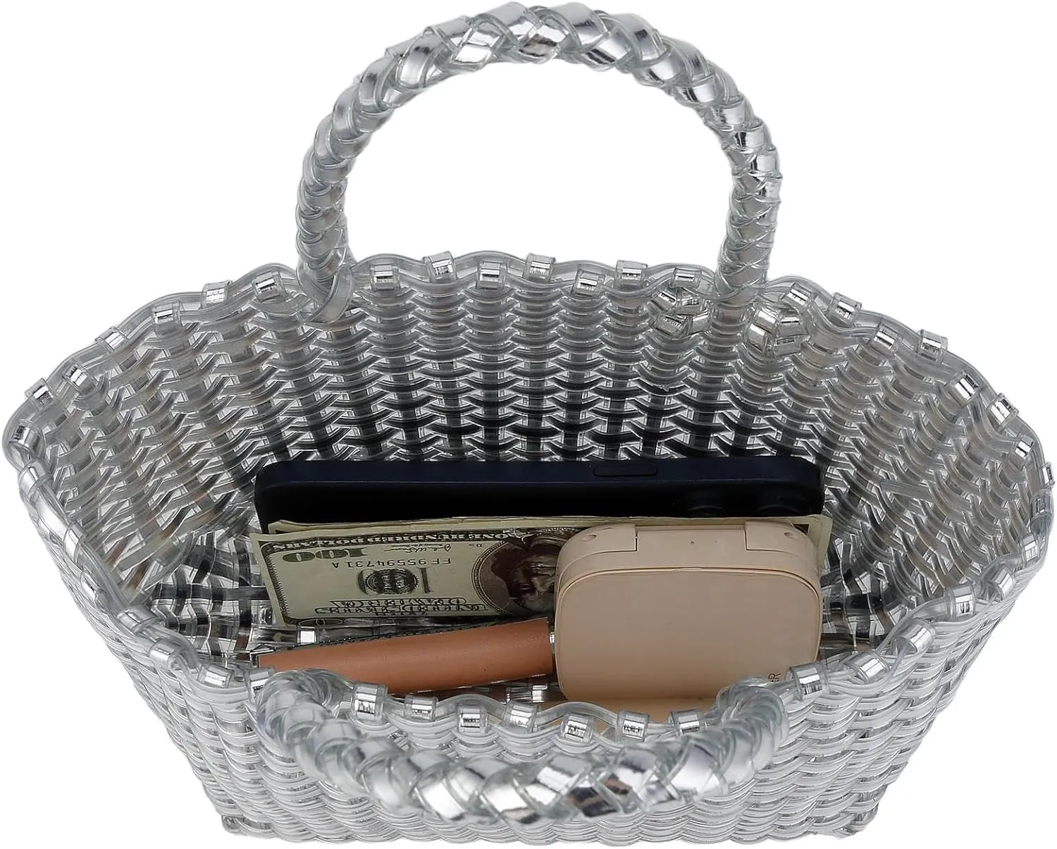 YYW Woven Bag for Women, Shiny Leather Tote Bag, Small Basket Handbag Women Clutch Purse