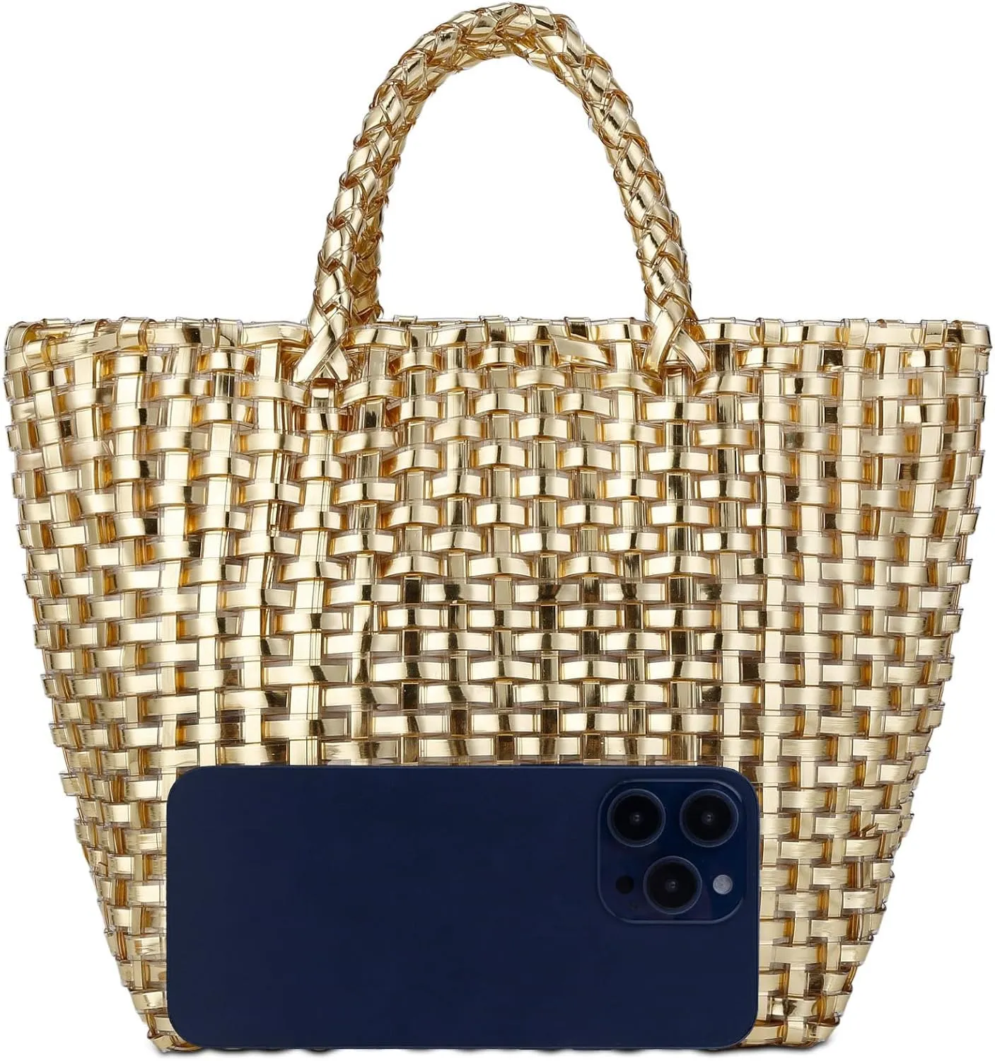 YYW Woven Bag for Women, Shiny Leather Tote Bag, Small Basket Handbag Women Clutch Purse