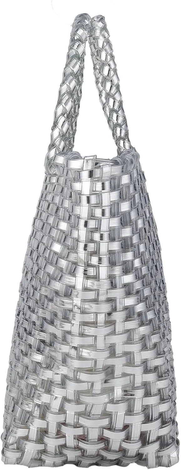 YYW Woven Bag for Women, Shiny Leather Tote Bag, Small Basket Handbag Women Clutch Purse