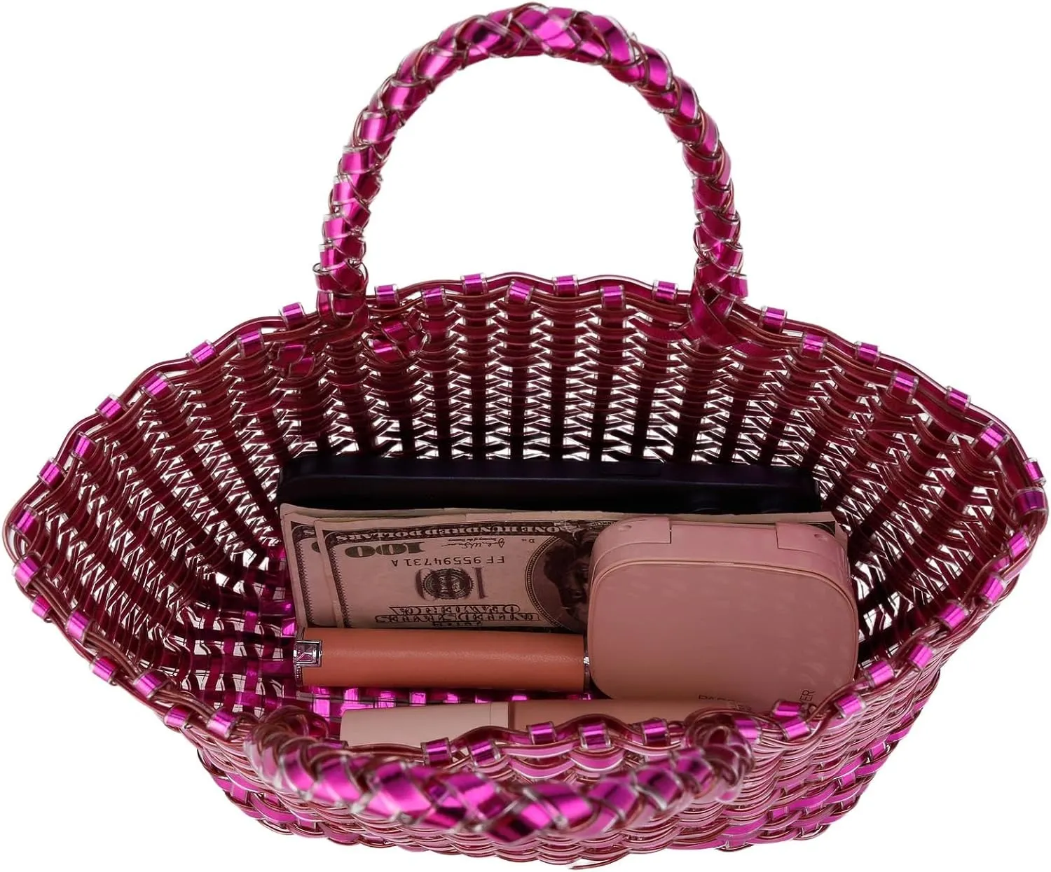 YYW Woven Bag for Women, Shiny Leather Tote Bag, Small Basket Handbag Women Clutch Purse