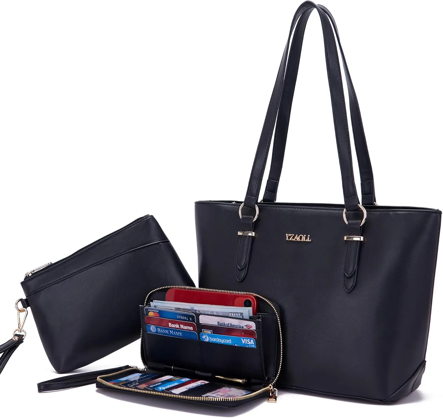 YZAOLL Purses for Women Faux Leather Medium Large Tote Satchel Shoulder Purse Handbag Wallet set