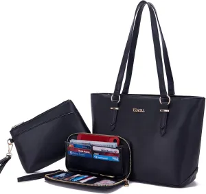 YZAOLL Purses for Women Faux Leather Medium Large Tote Satchel Shoulder Purse Handbag Wallet set