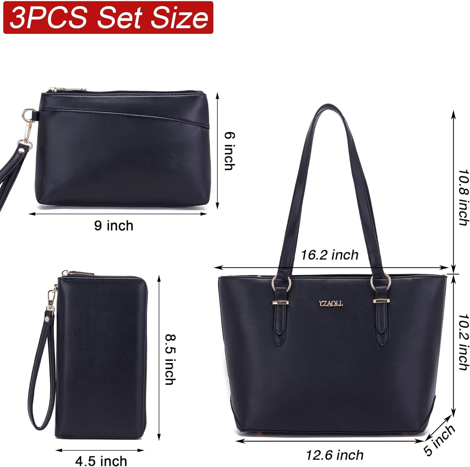 YZAOLL Purses for Women Faux Leather Medium Large Tote Satchel Shoulder Purse Handbag Wallet set