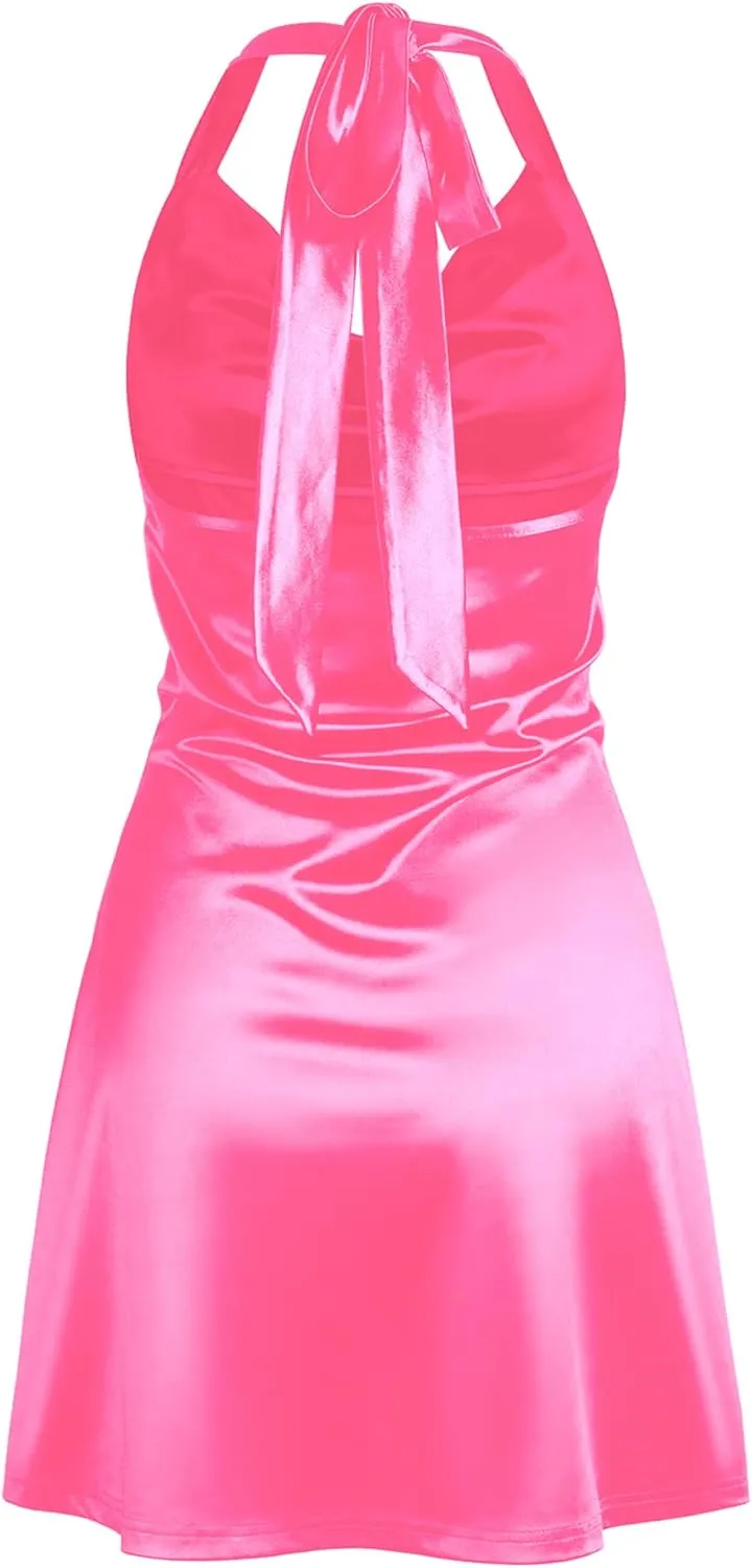ZAFUL Women Halterneck Satin Mini Dress Sexy Cowl Neck Silky Party Cocktail Club Dress