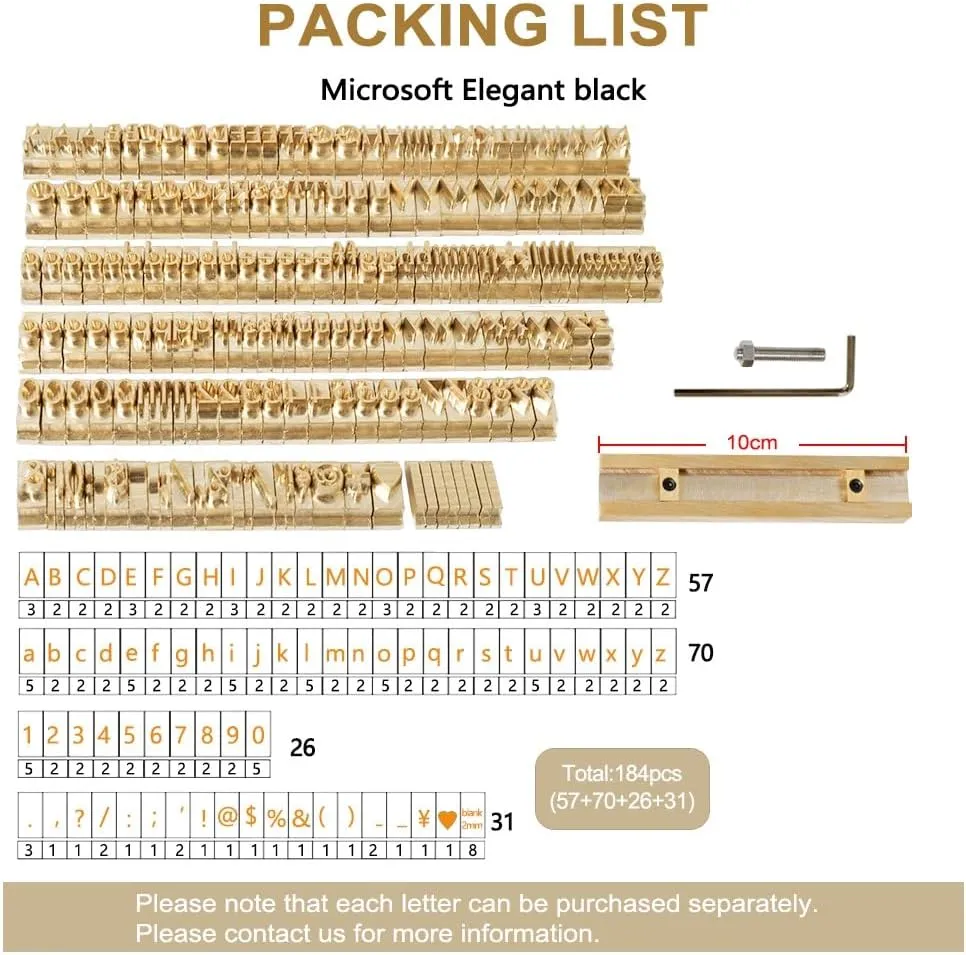 ZONESUN Brass Stamping Letters Set for Hot Stamping Machine Number Symble Alphabets Symbols Characters Molds CNC Engraving Molds (6mm 184pcs MEB Font)