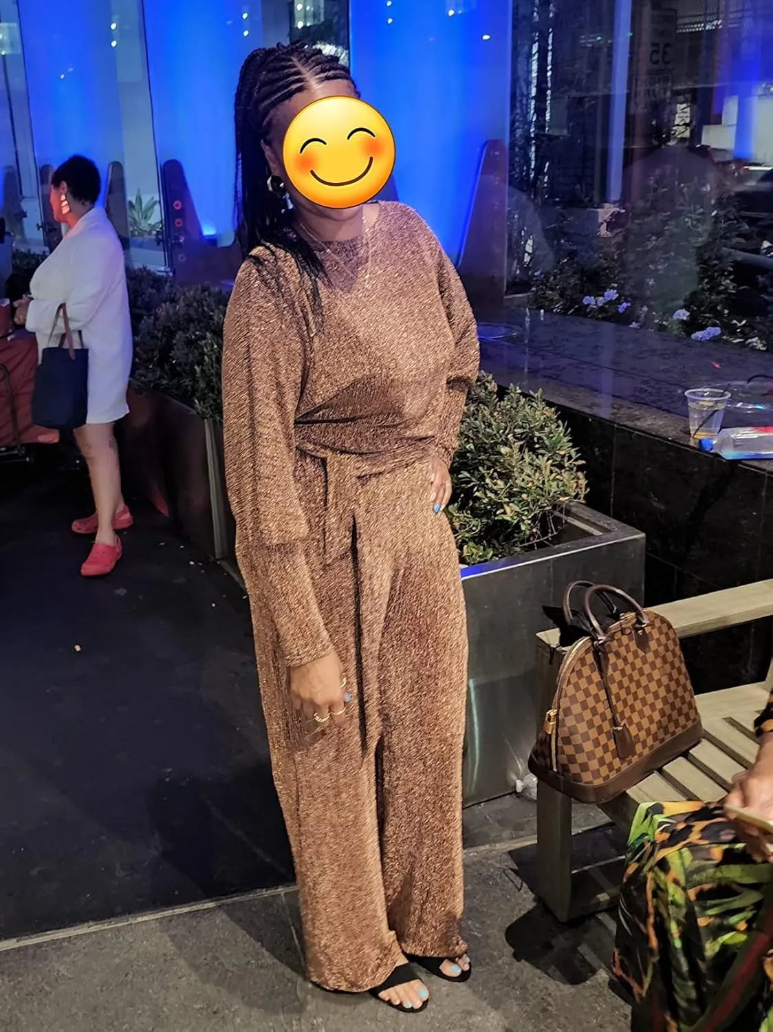 ZonJie Jumpsuits for Women Elegant Sexy Sparkly Sequin Off Shoulder Pants Long Sleeves Wide Leg Clubwear Rompers